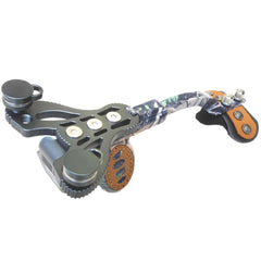 Joojeers heavy-duty hunting slingshot front view highlights rugged aluminum frame for field use.