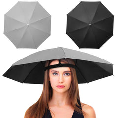 JOONOR umbrella hat 2-pack in black and grey worn outdoors