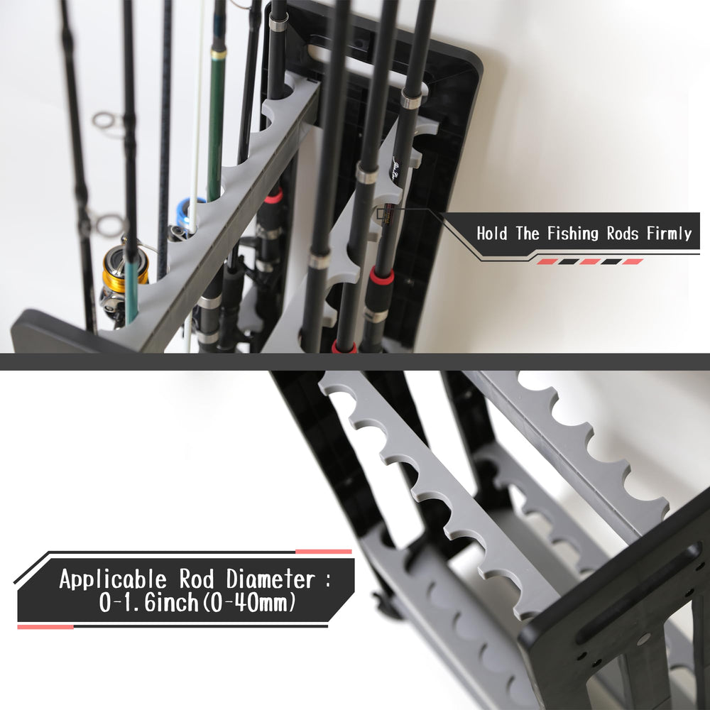 Jorazor fishing rod holder with wheels and locks for garage use
