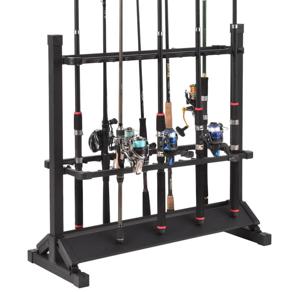 Jorazor fishing rod rack with 24 slots keeps rods organized and protected.