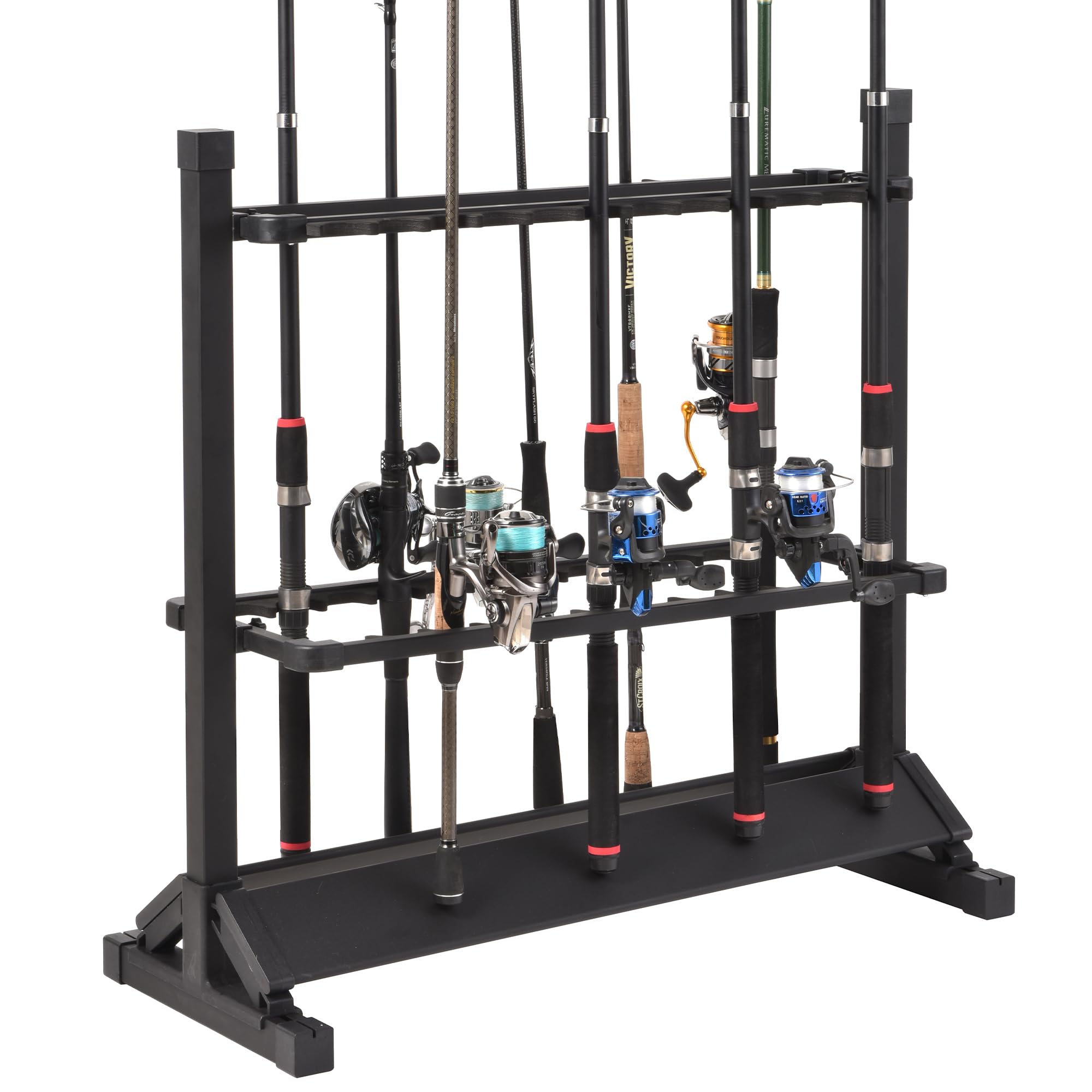 Jorazor 24-slot aluminum fishing rod rack in black