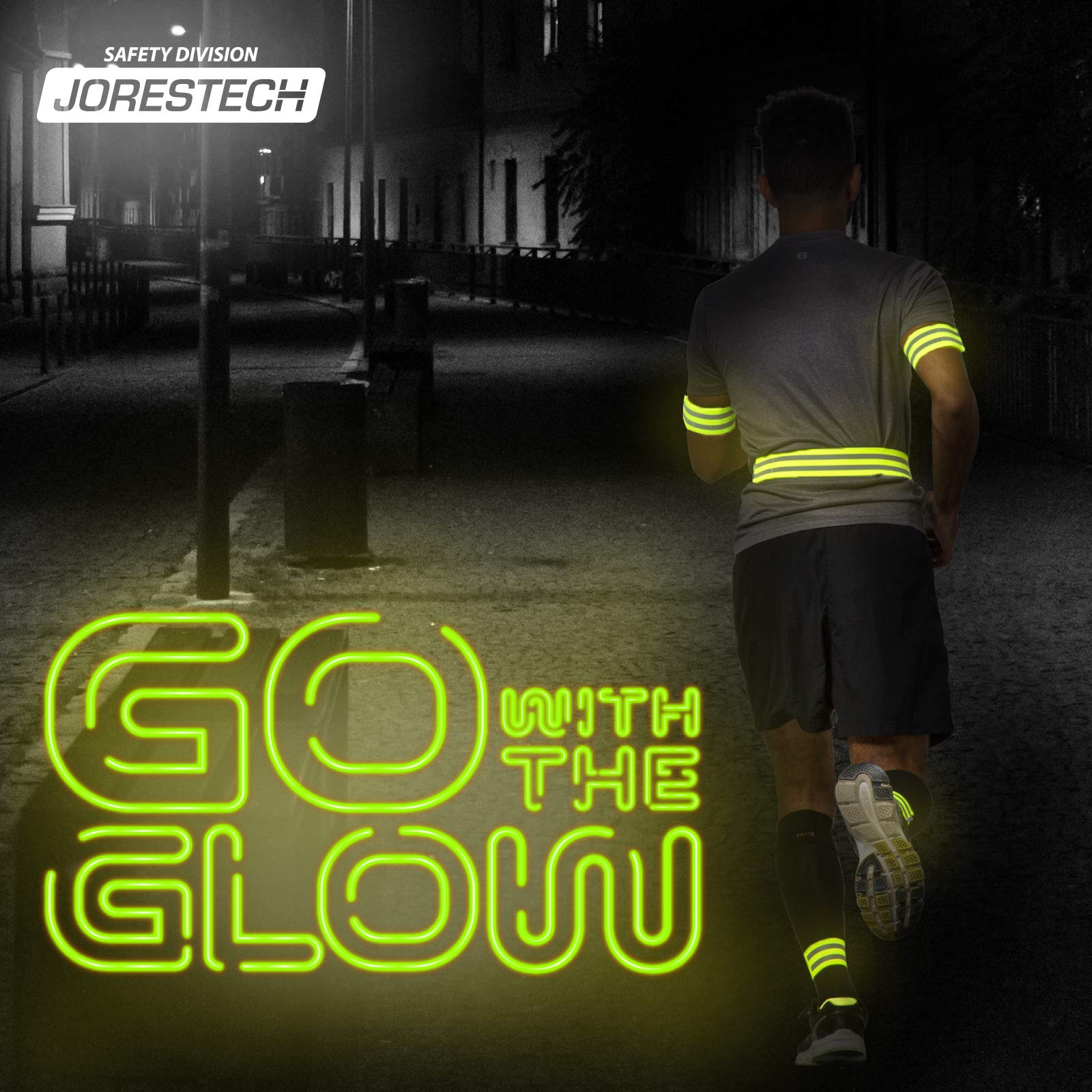 JORESTECH wristbands worn on arm show neon-yellow visibility for outdoor activity