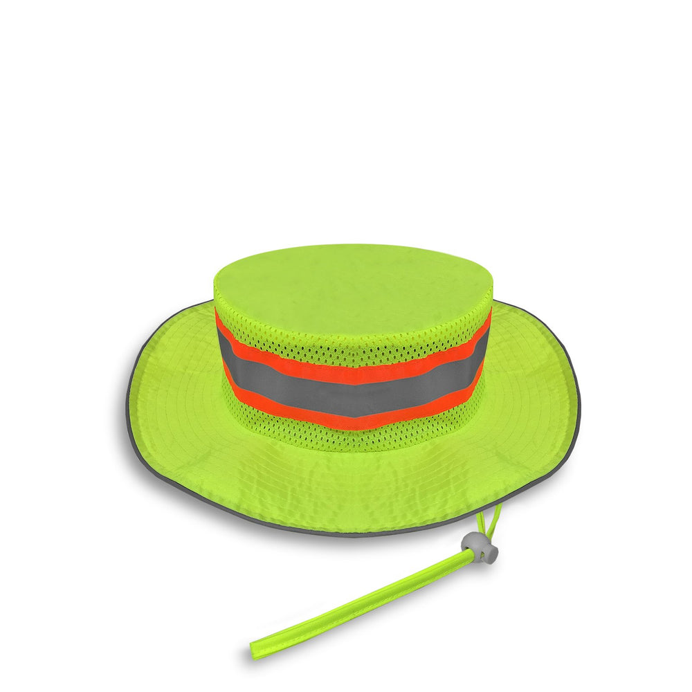 JORESTECH Safety Boonie Hat front view in bright yellow-lime for high visibility