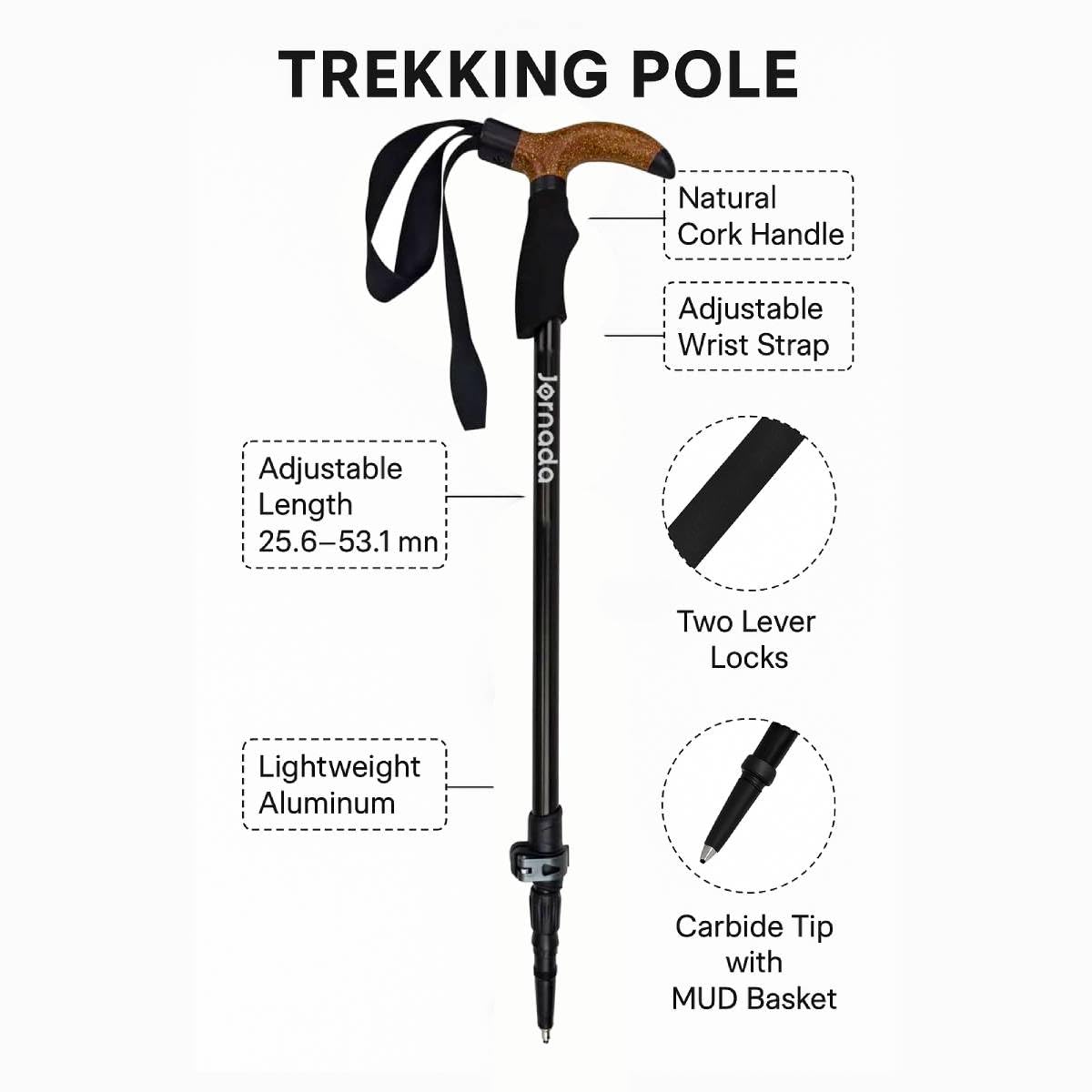 Jornada Ultralight Poles lightweight aluminum construction for easy handling.