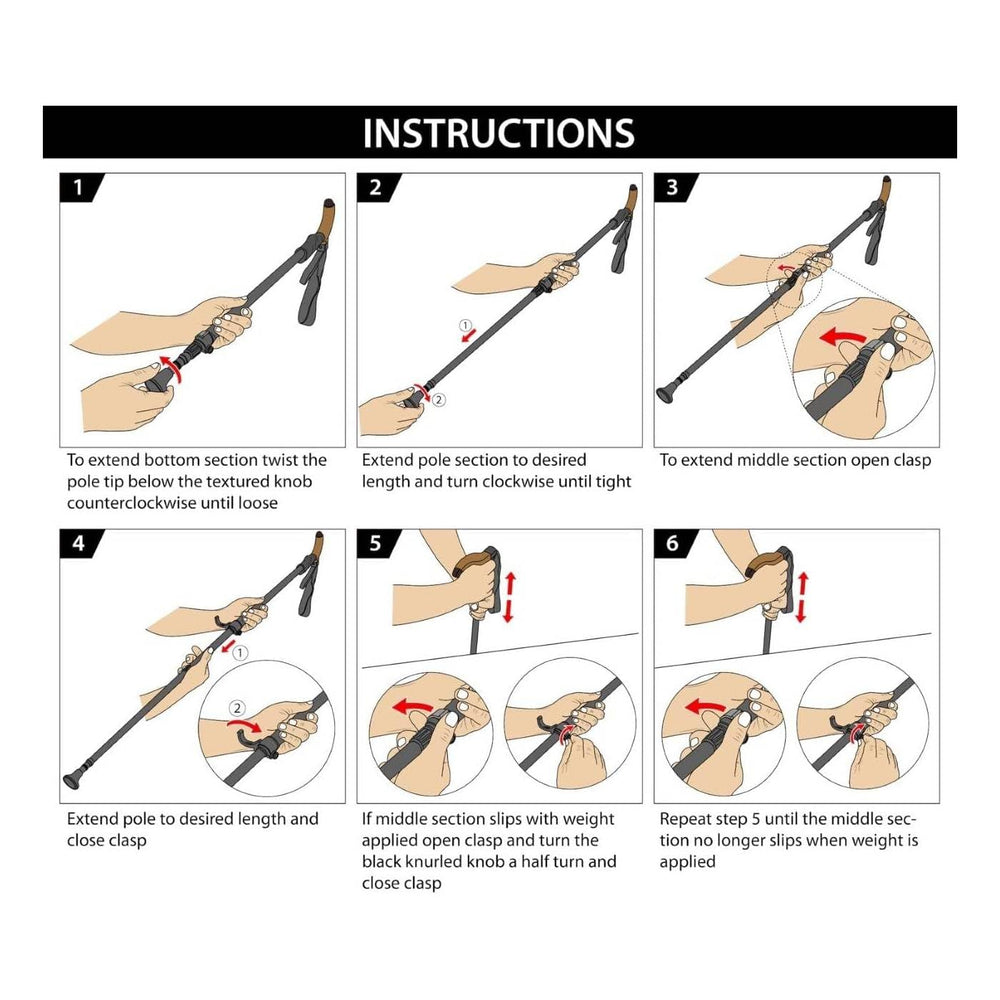 Jornada Ultralight Poles Nordic walking-ready with adjustable height range.
