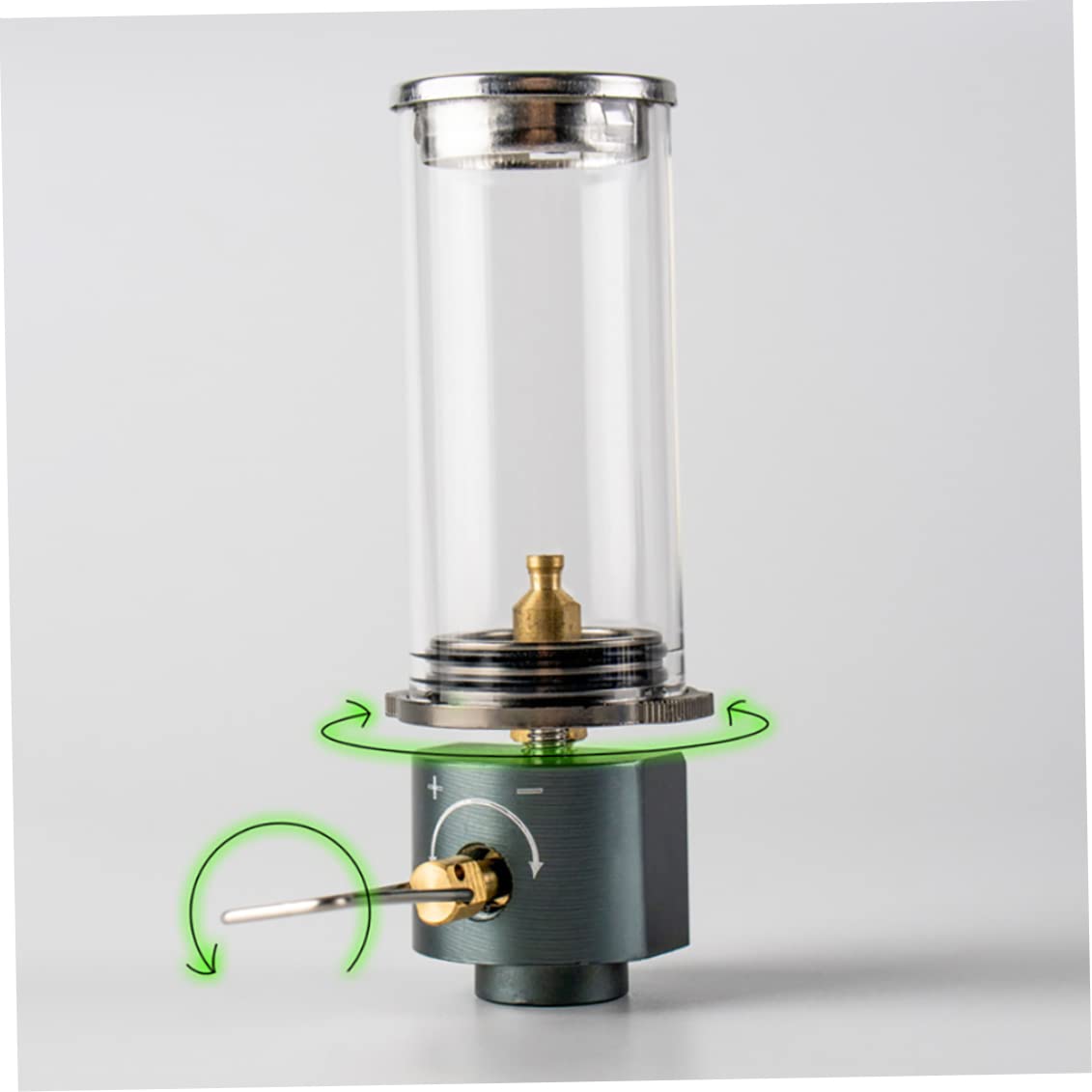 Jorzer camping lantern control valve enables quick flame adjustment.