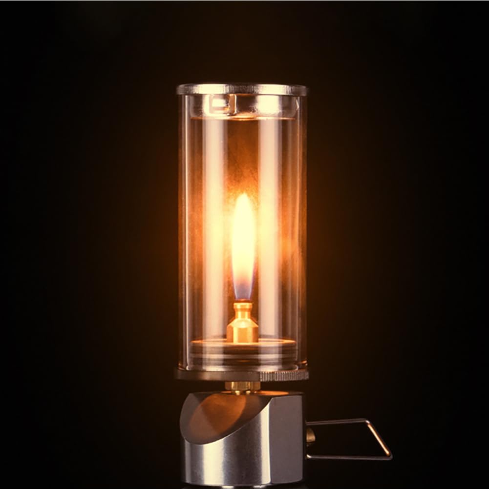 Jorzer camping lantern lit at dusk creates campsite ambience.