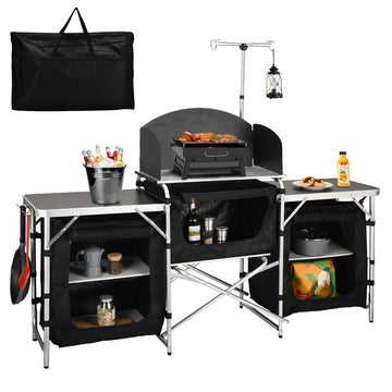 JOUYEK Camping Kitchen Table with preinstalled frame enables quick, tool-free setup outdoors.