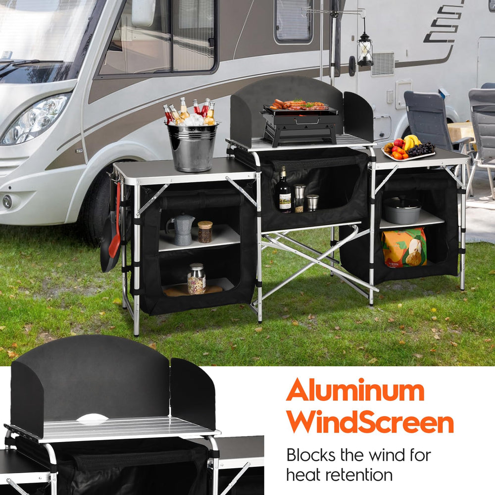 JOUYEK durable aluminum frame and MDF countertop withstand outdoor use.