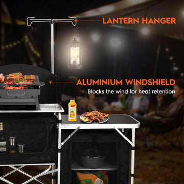 JOUYEK table includes lamp stand for nighttime cooking convenience.