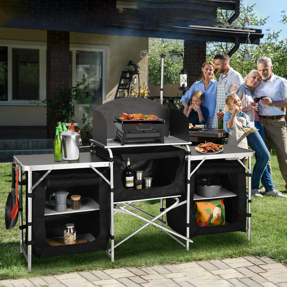 JOUYEK camping table windshield removable improves wind protection for even cooking.
