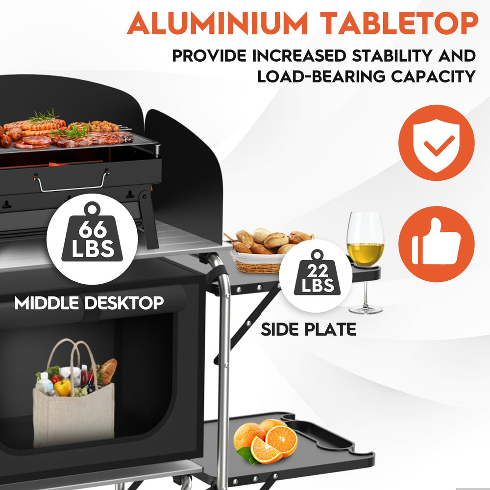 JOUYEK three-side windscreen helps retain heat during outdoor meals.