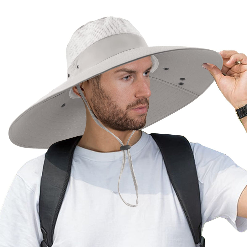 Front view of Joyblossom Super Wide Brim Fishing Hat in Light Grey