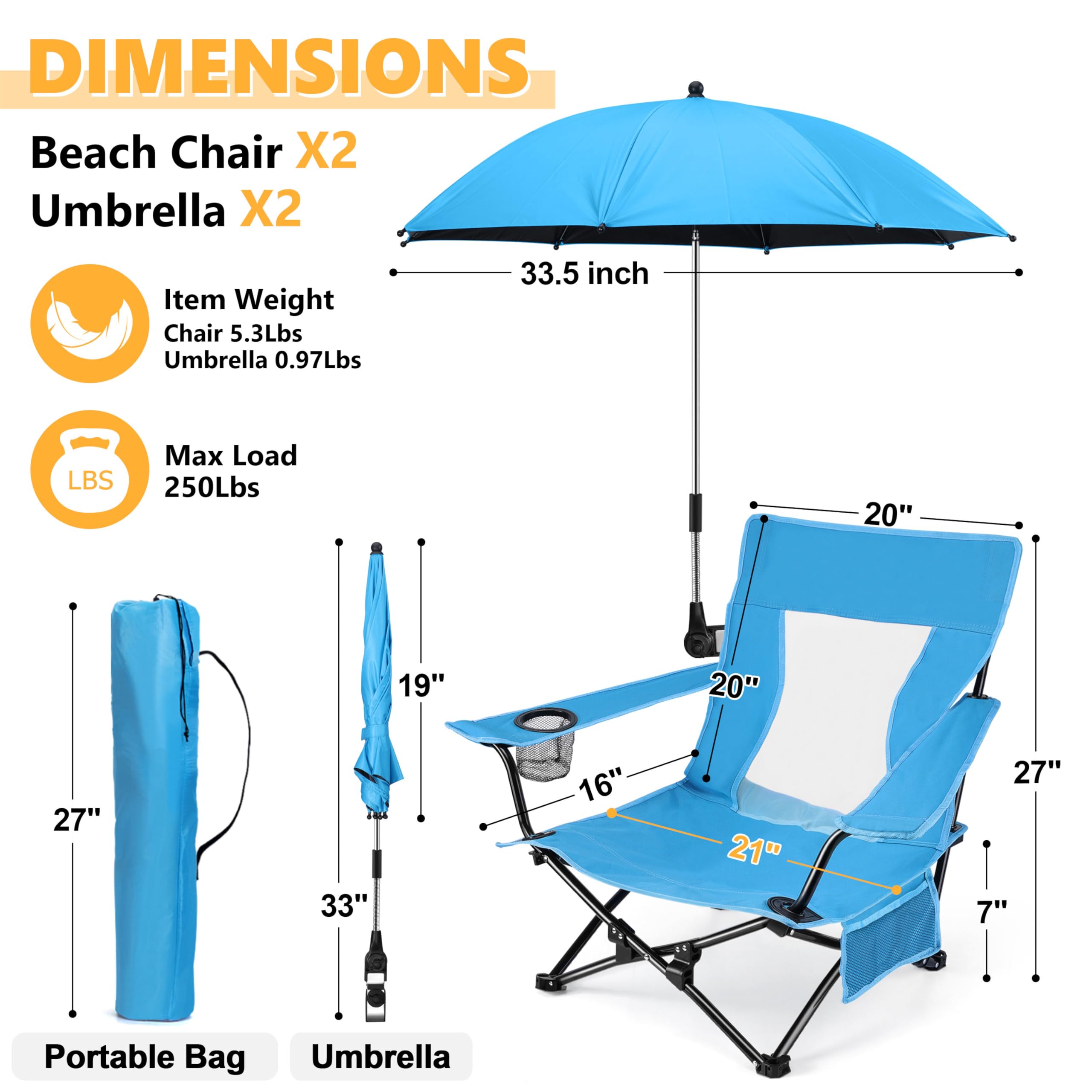 Joyfair beach chair folded for travel and storage