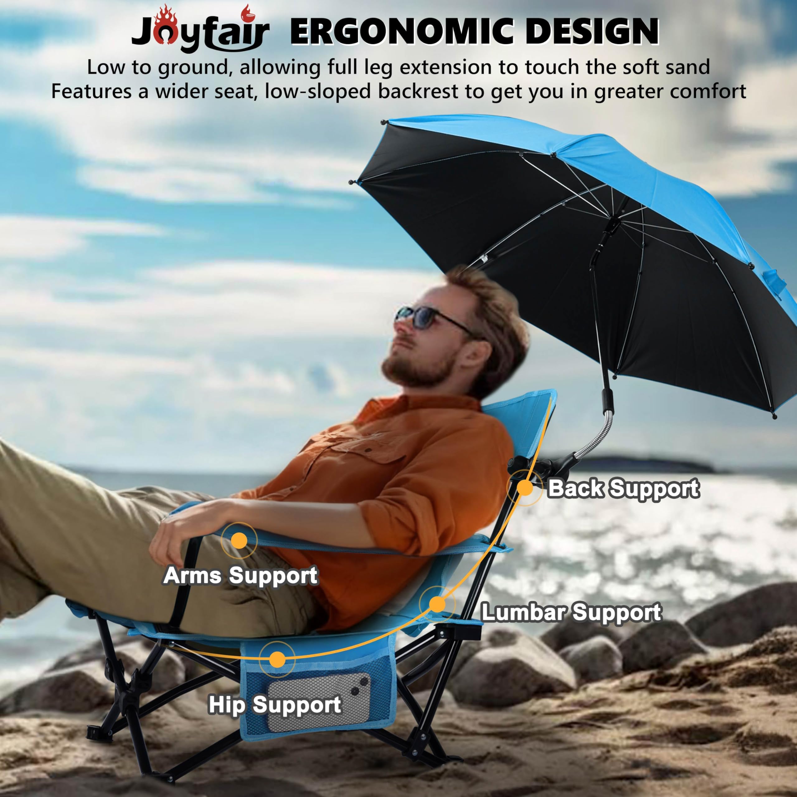 Joyfair beach chair heavy-duty steel frame for outdoor durability