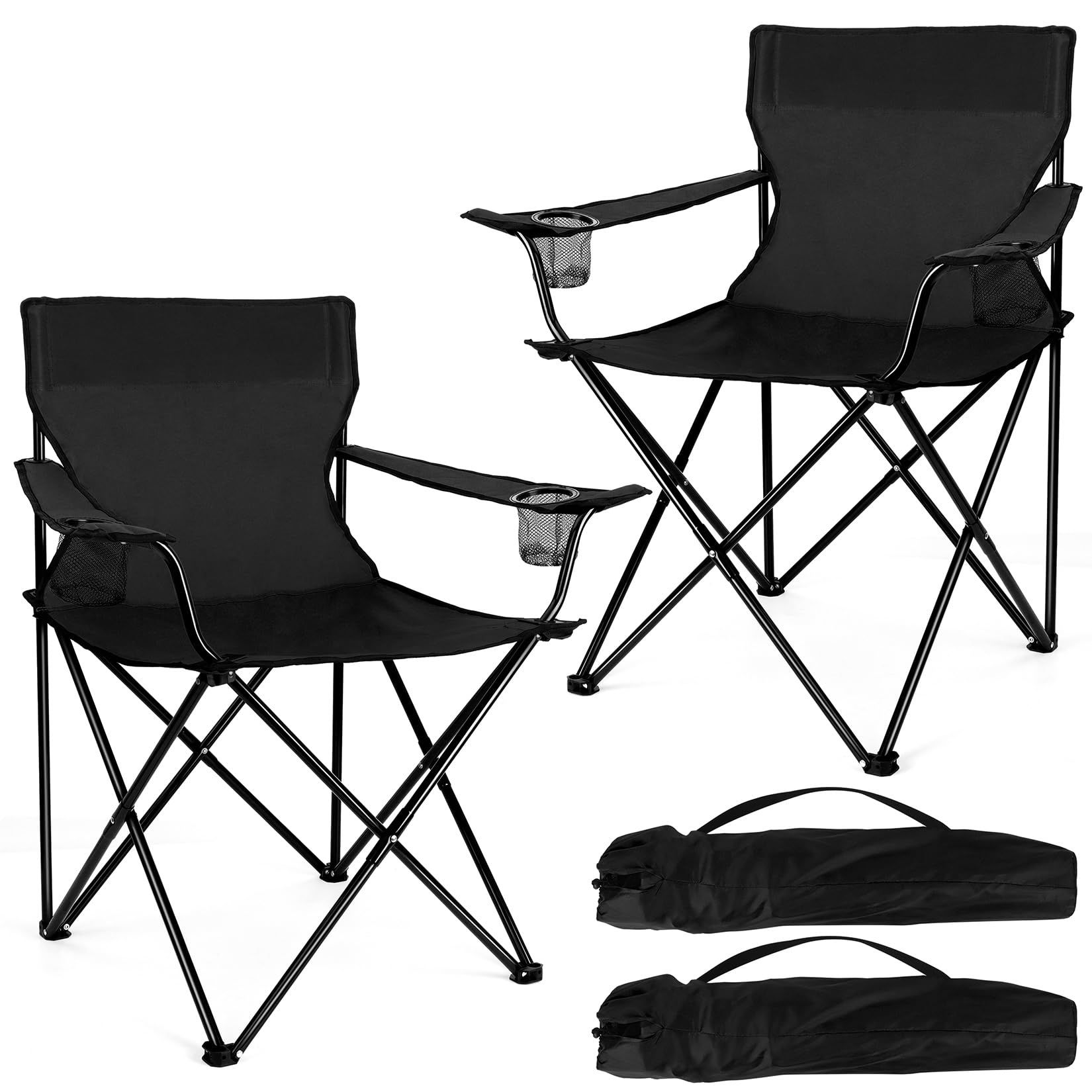 Joyfair portable camping chair on the beach with cup holder for easy drinks.