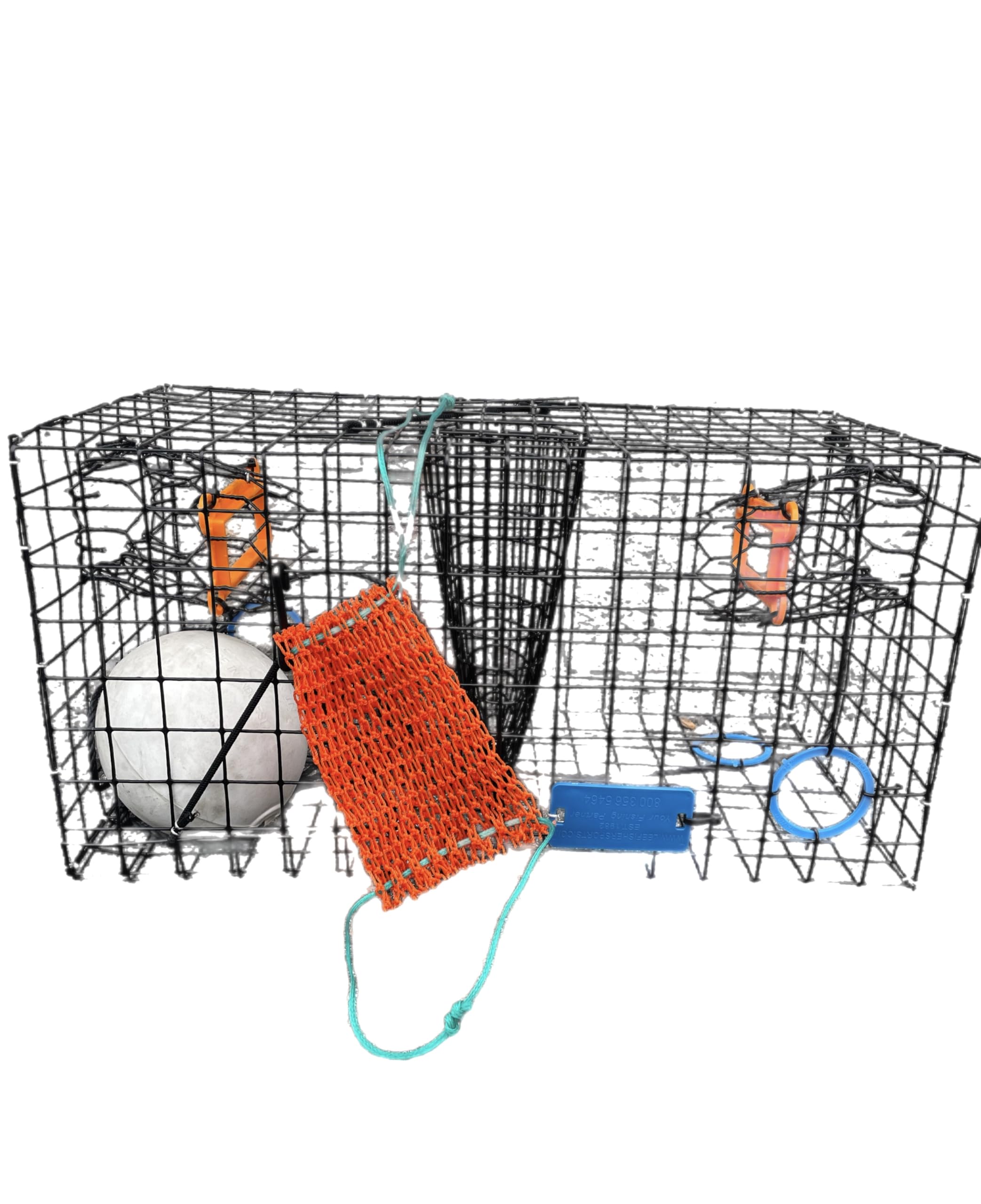 Maryland blue crab trap 24x12x12 PVC-coated black wire mesh front view