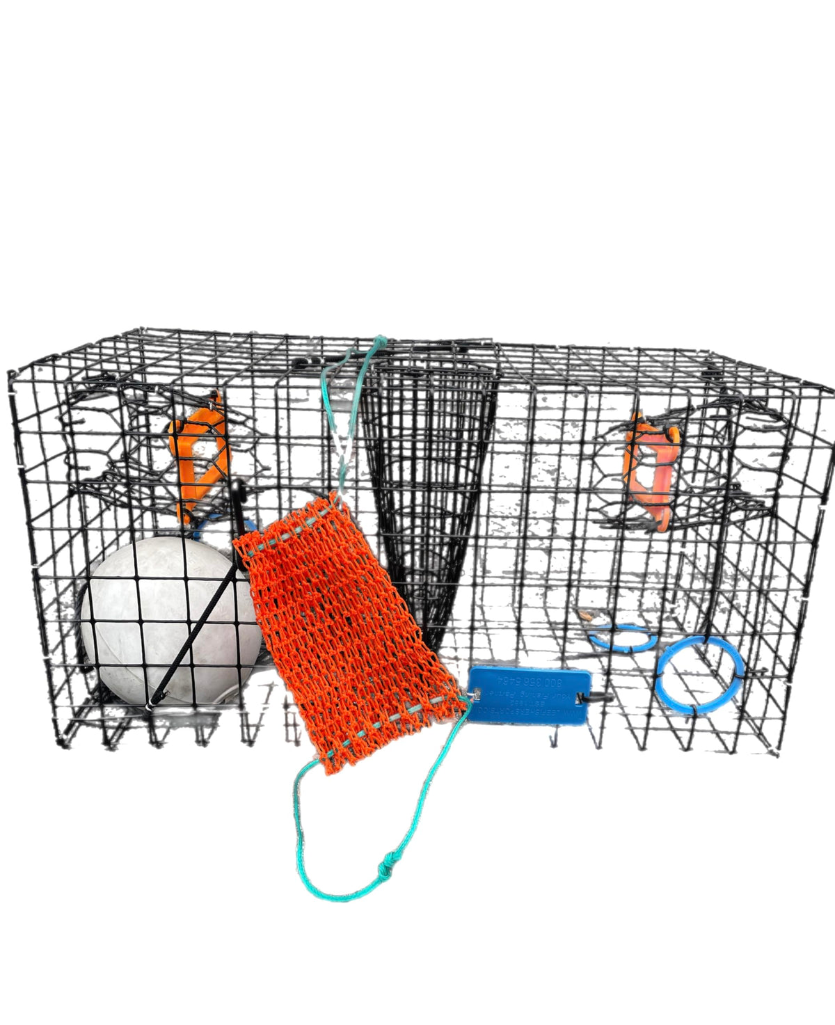 Maryland blue crab trap 24x12x12 PVC-coated black wire mesh front view