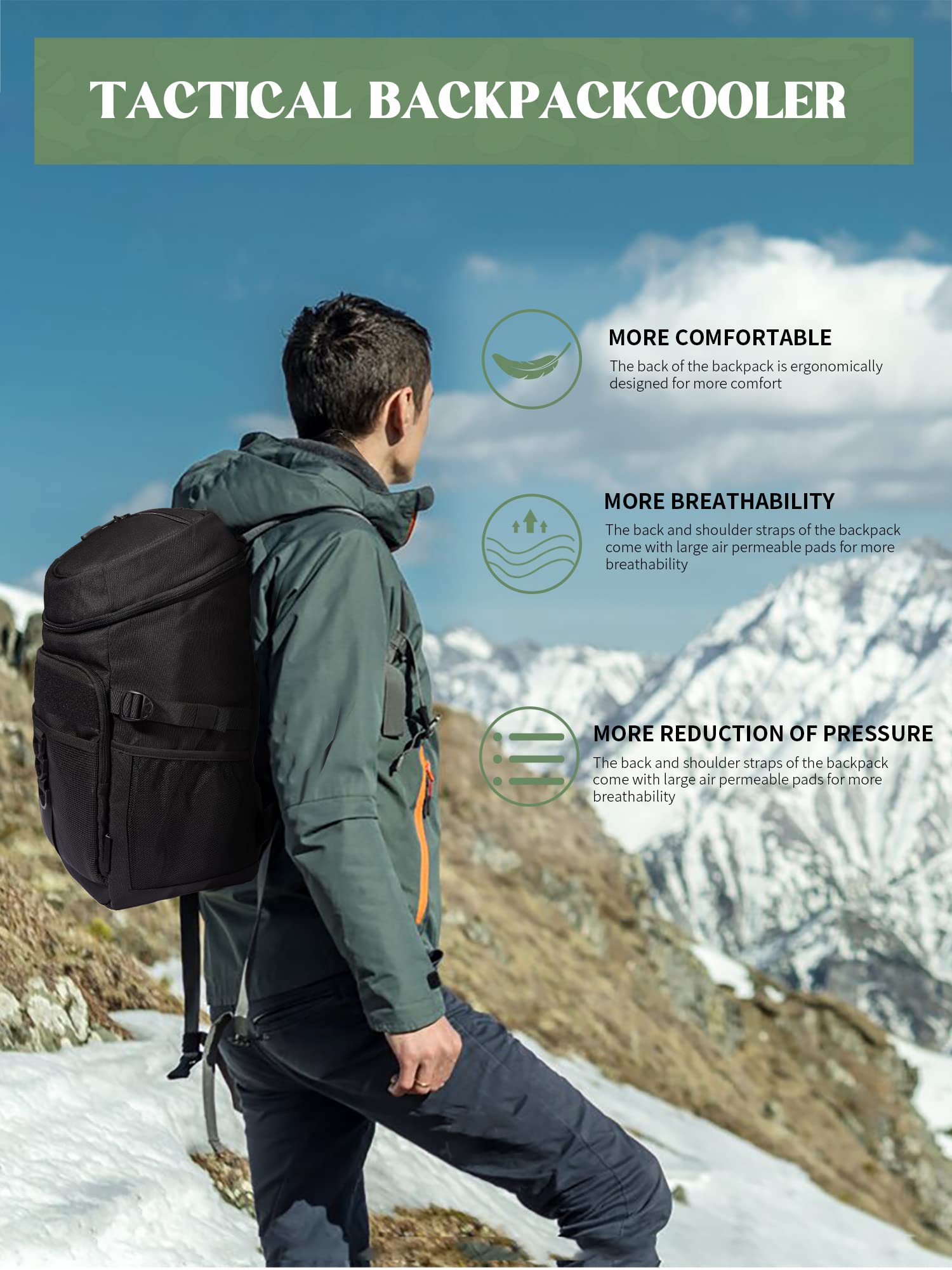 JOYHILL backpack cooler padded shoulder strap reduces load during travel