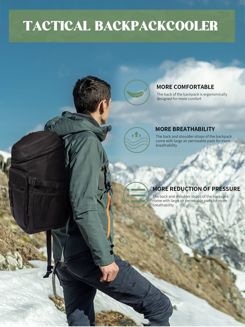 JOYHILL Backpack Cooler YKK zippers for smooth access