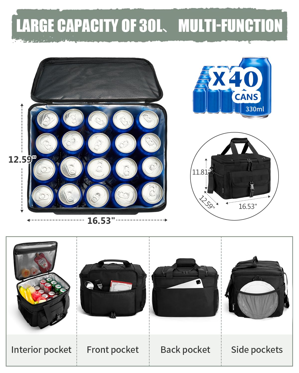 JOYHILL Soft Cooler Bag Grey Camo capacity 40 cans ideal for picnics