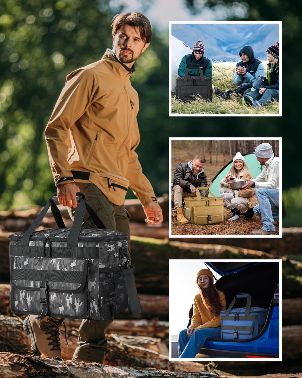 JOYHILL Soft Cooler Bag Grey Camo easy-clean exterior for quick maintenance