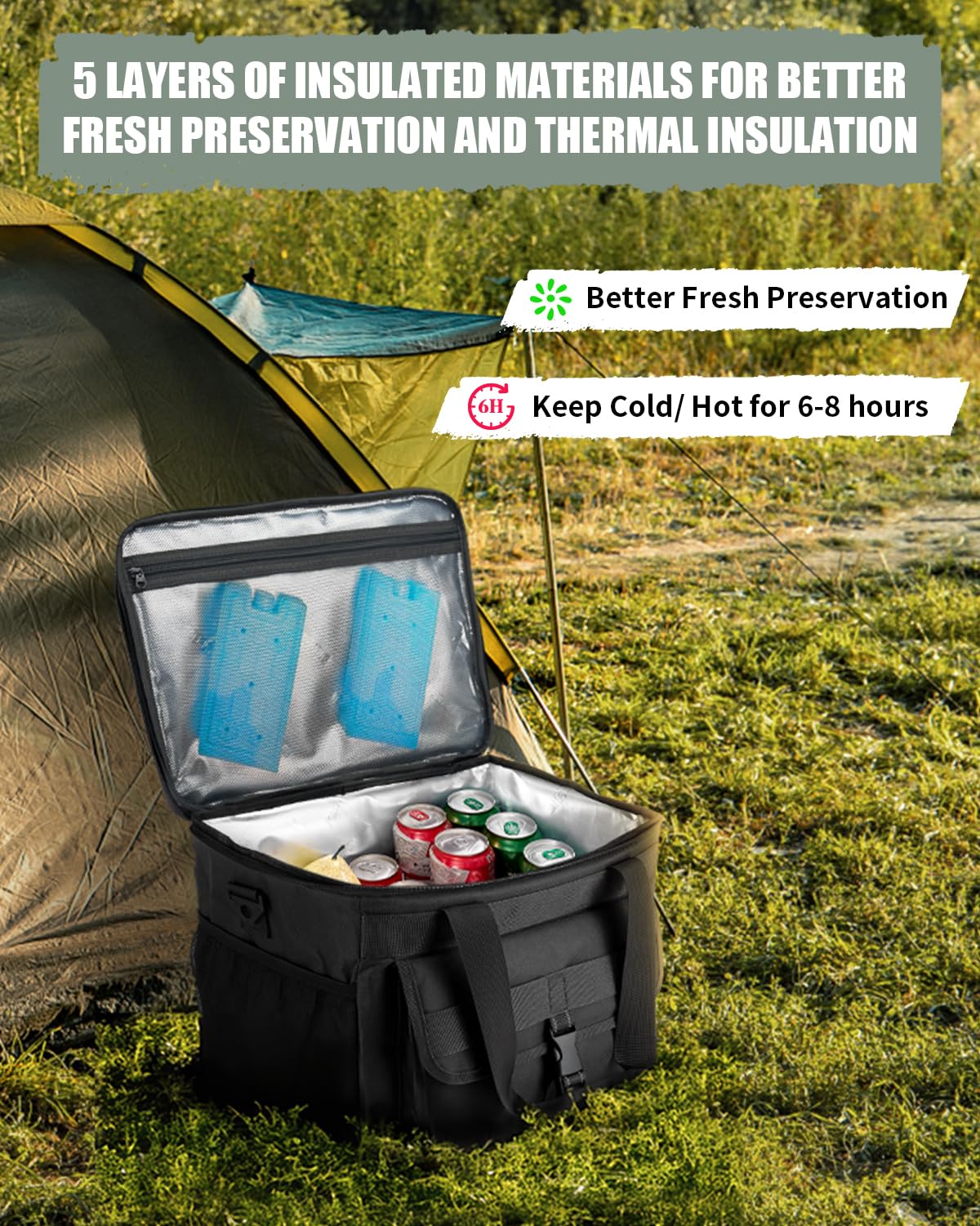 JOYHILL Soft Cooler Bag Grey Camo open top for easy access to contents