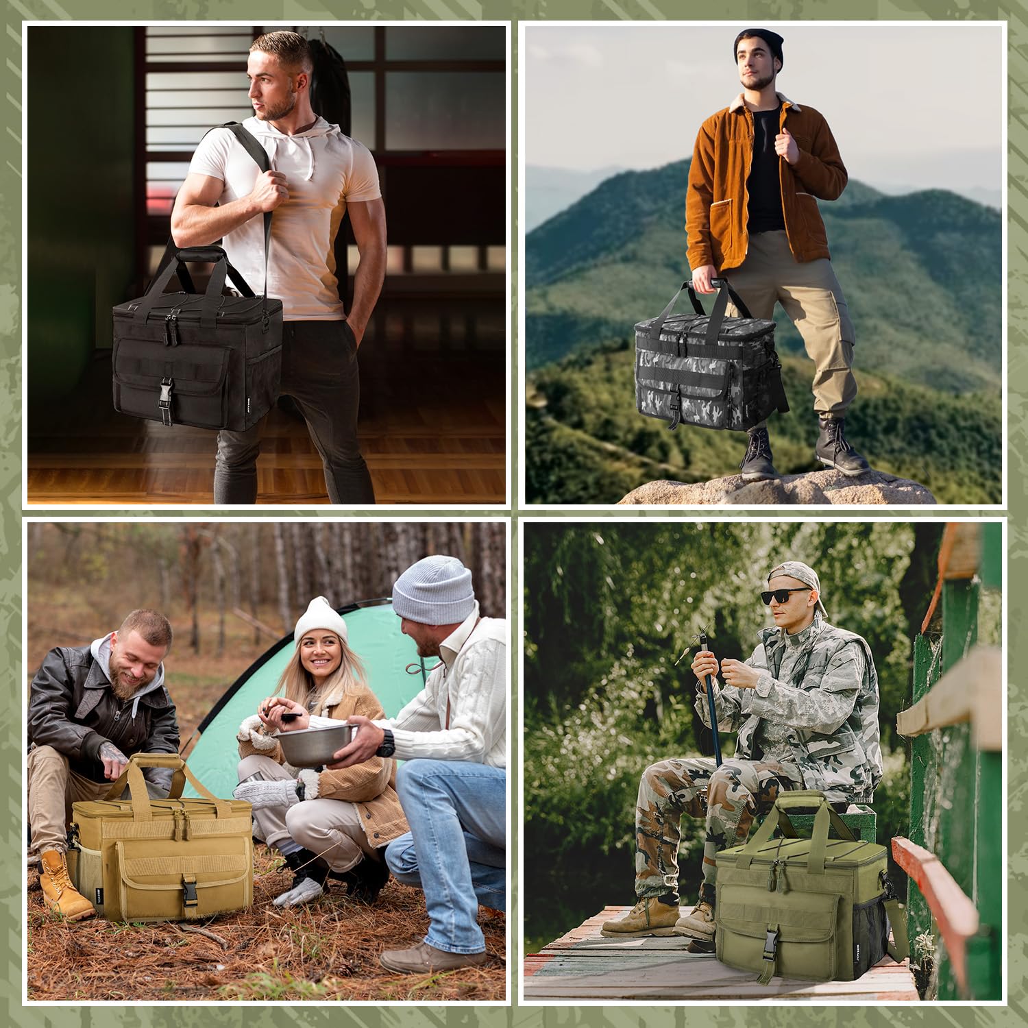 JOYHILL Soft Cooler Bag Grey Camo adjustable shoulder strap for easy carry