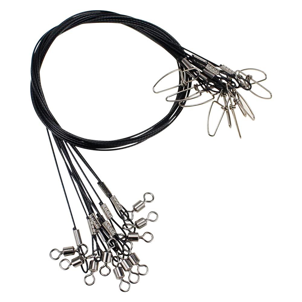 Joyiii 20-piece heavy-duty fishing wire leaders with swivels and snaps - front view