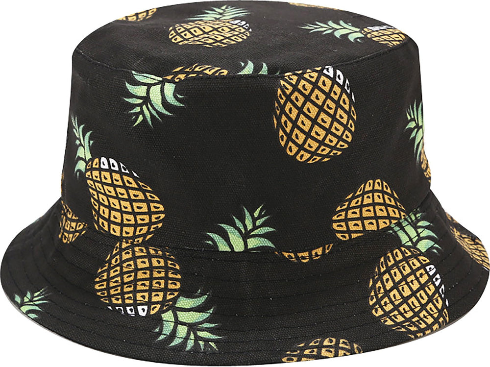 Joylife fruit print bucket hat with tropical fruits like pineapple and banana