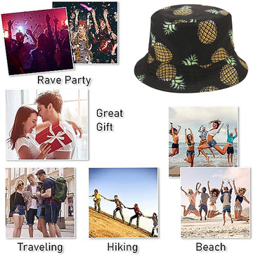 Pineapple Black colorway bucket hat on beach backdrop