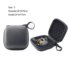 JOYSOG fishing reel bag open with two-way zipper for easy access.