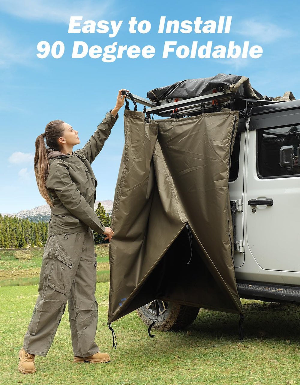 JOYTUTUS vehicle-door connection enables quick item retrieval without leaving the tent.