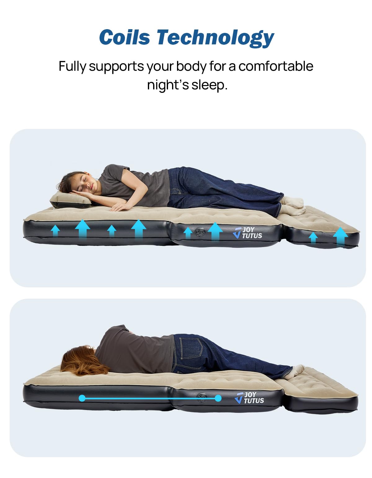 Joytutus cushioned surface and pillows enhance relaxation during road trips.