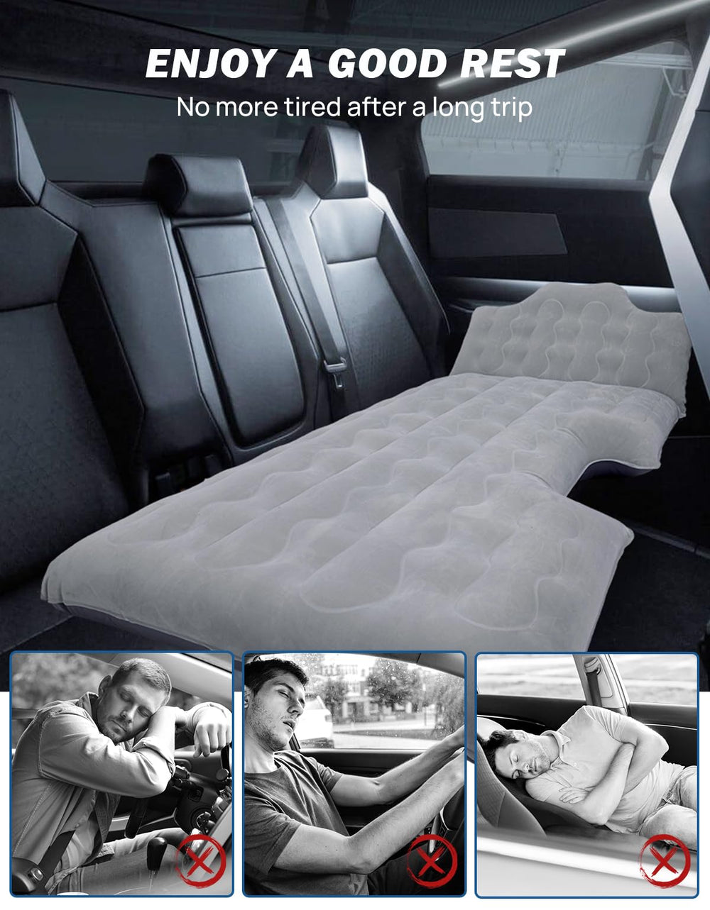 JOYTUTUS back seat mattress features quick inflation in minutes.