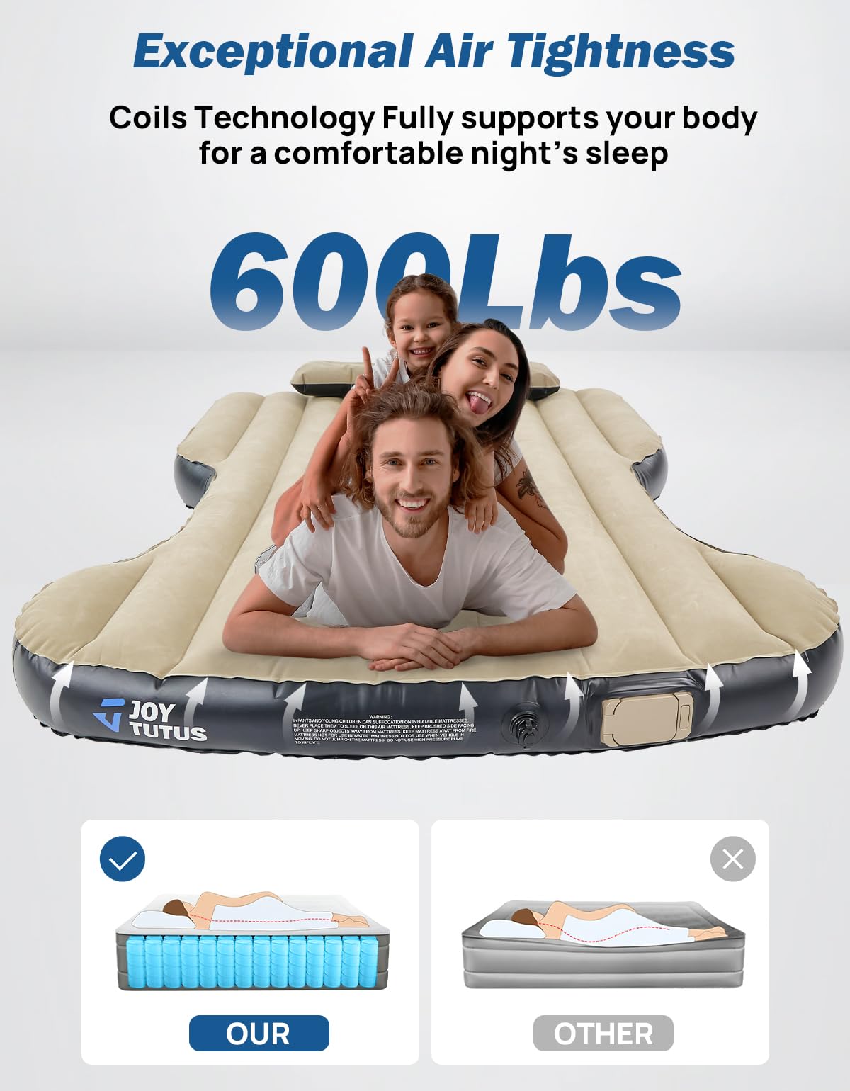 Joytutus Model Y air mattress in camping setup demonstrates versatility.