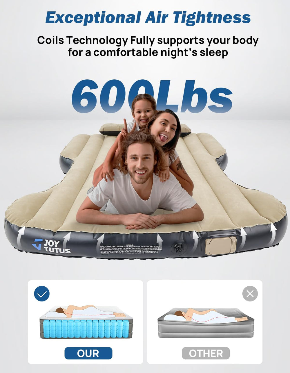 Joytutus Model Y air mattress in camping setup demonstrates versatility.