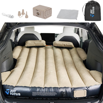 Joytutus Model Y air mattress fits snugly inside a car for comfortable travel.