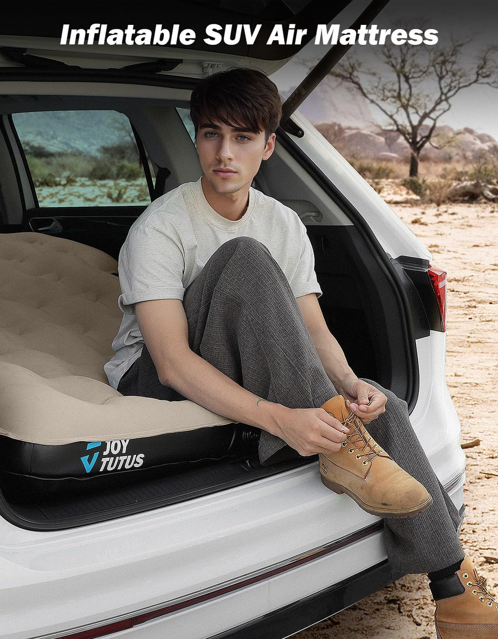 Joytutus SUV air mattress in campsite setting for versatile use.