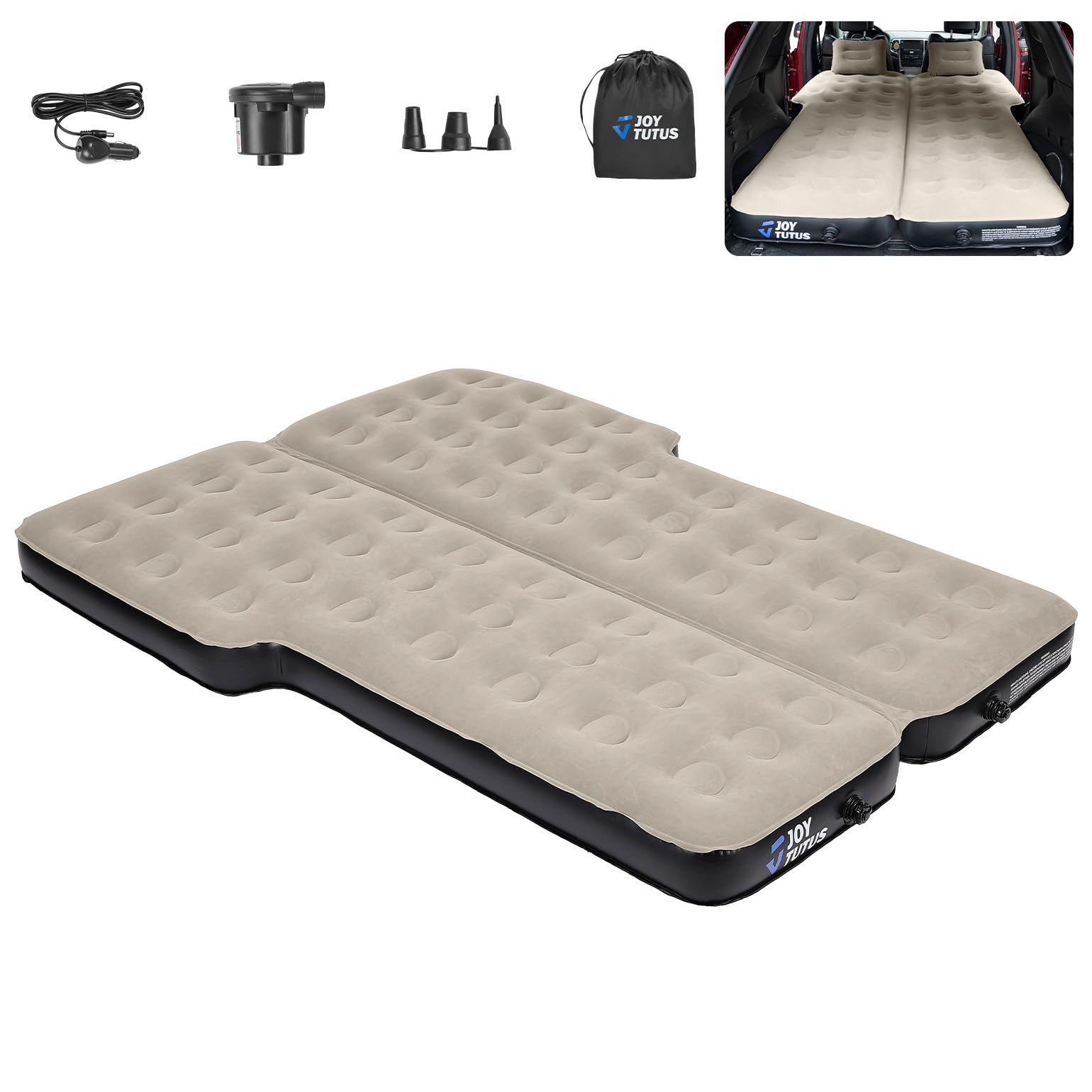 JOYTUTUS SUV air mattress in car setup for road trips