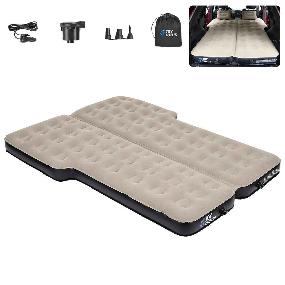 JOYTUTUS SUV air mattress in car setup for road trips