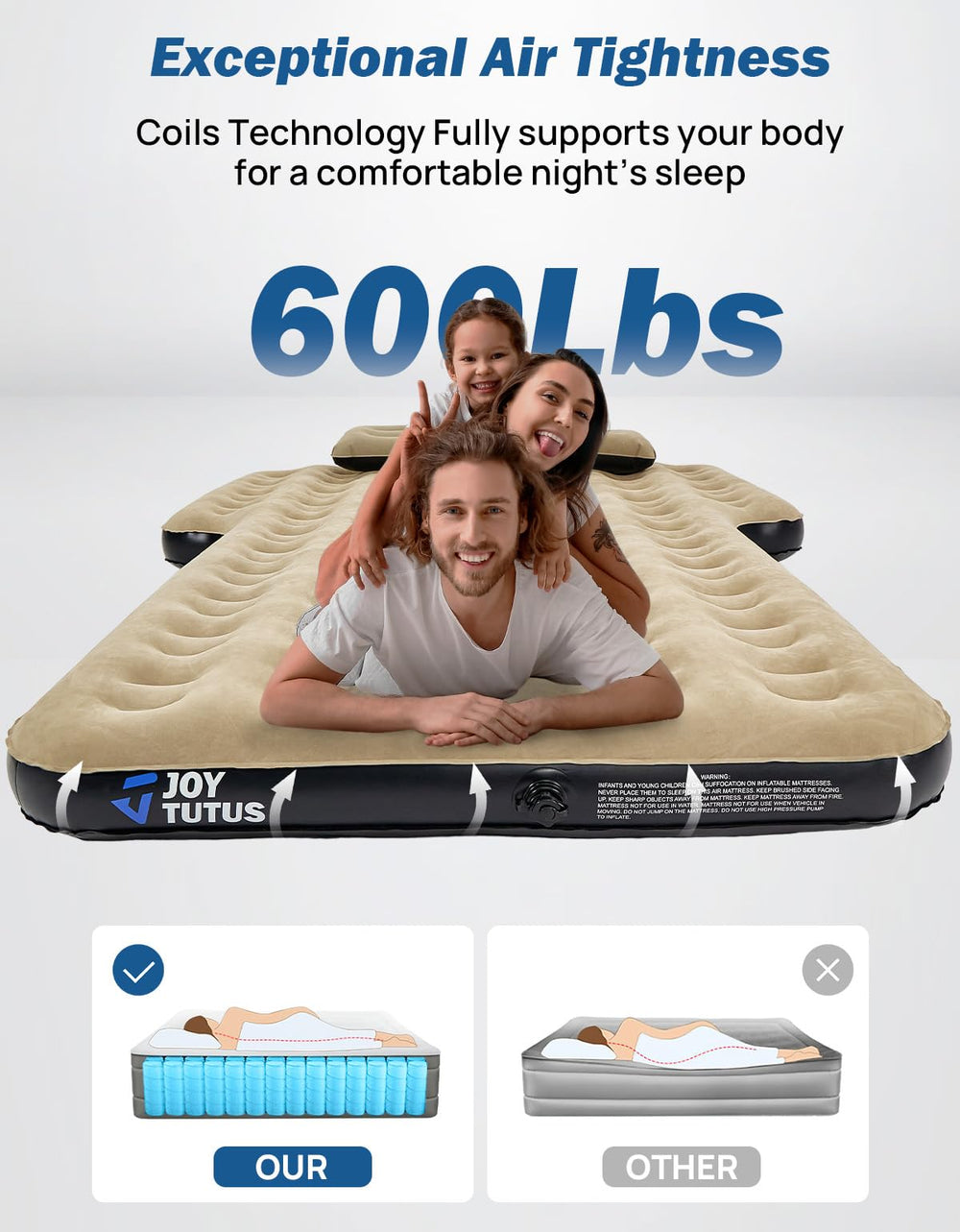 JOYTUTUS SUV air mattress thickened cushion 3.0 provides stable support