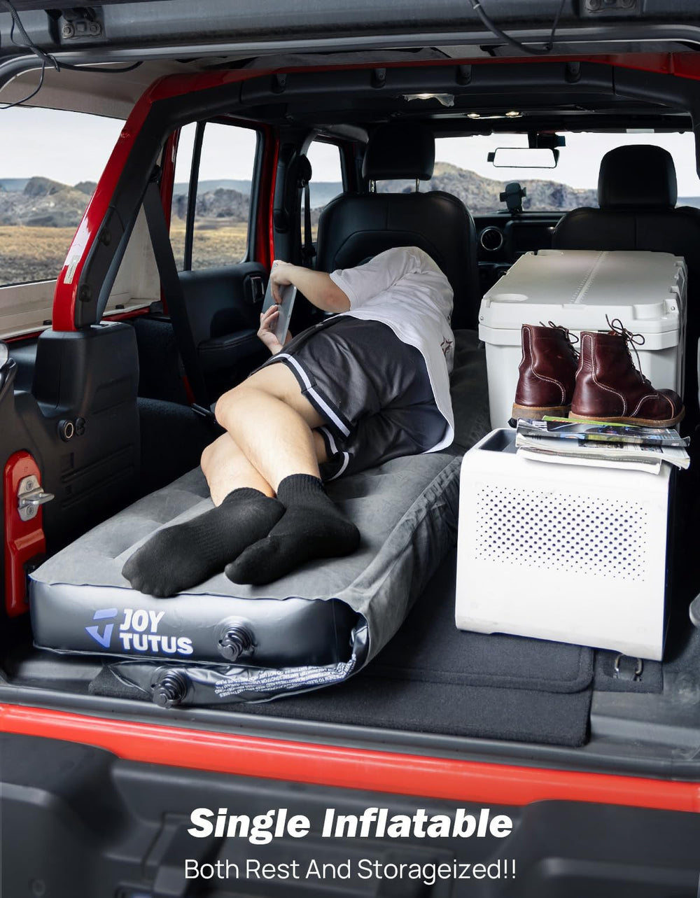 JOYTUTUS velvet-surface mattress offers cushiony sleep on long road trips.