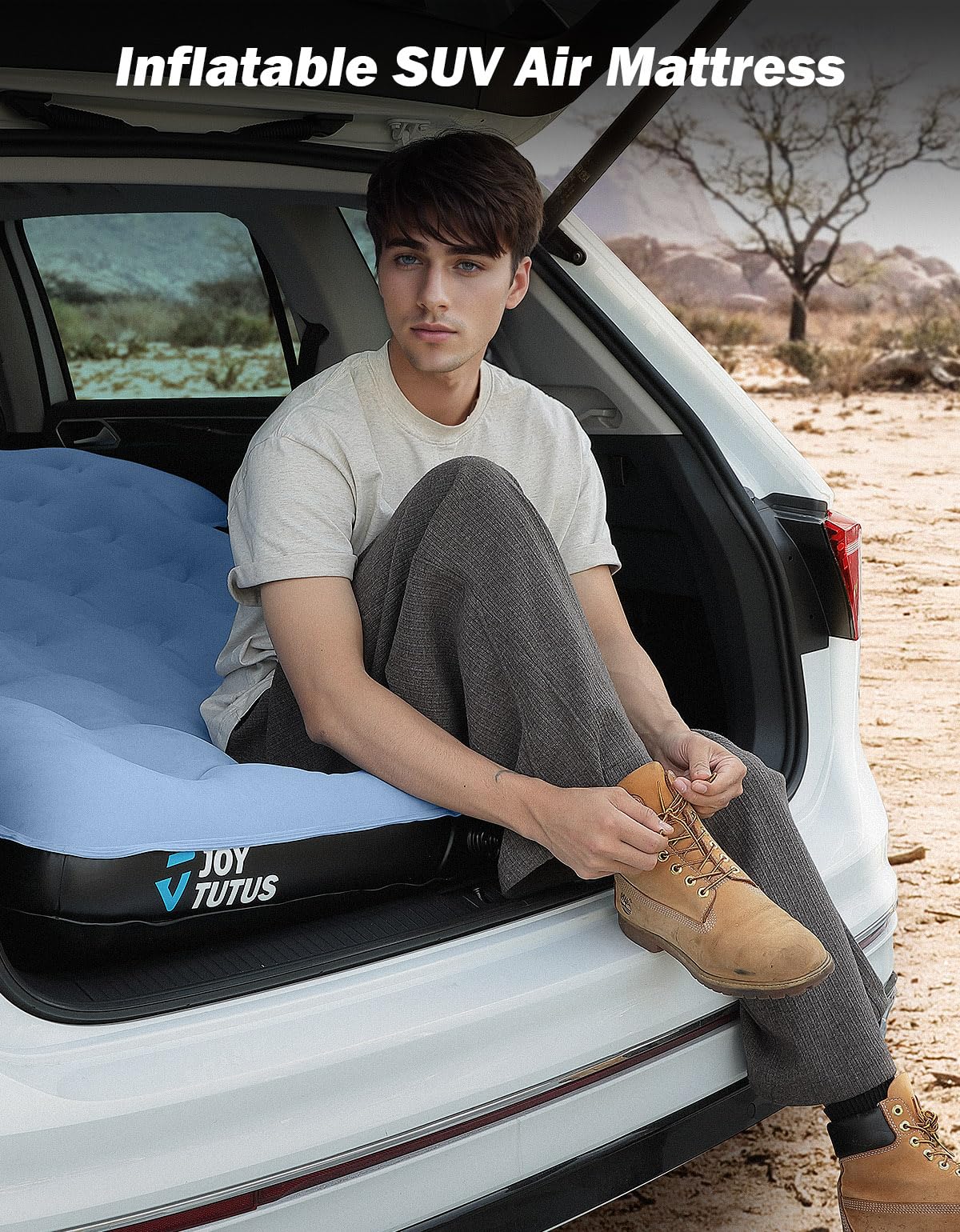 JOYUTUTUS SUV air mattress inflation in action highlights quick setup with included pump