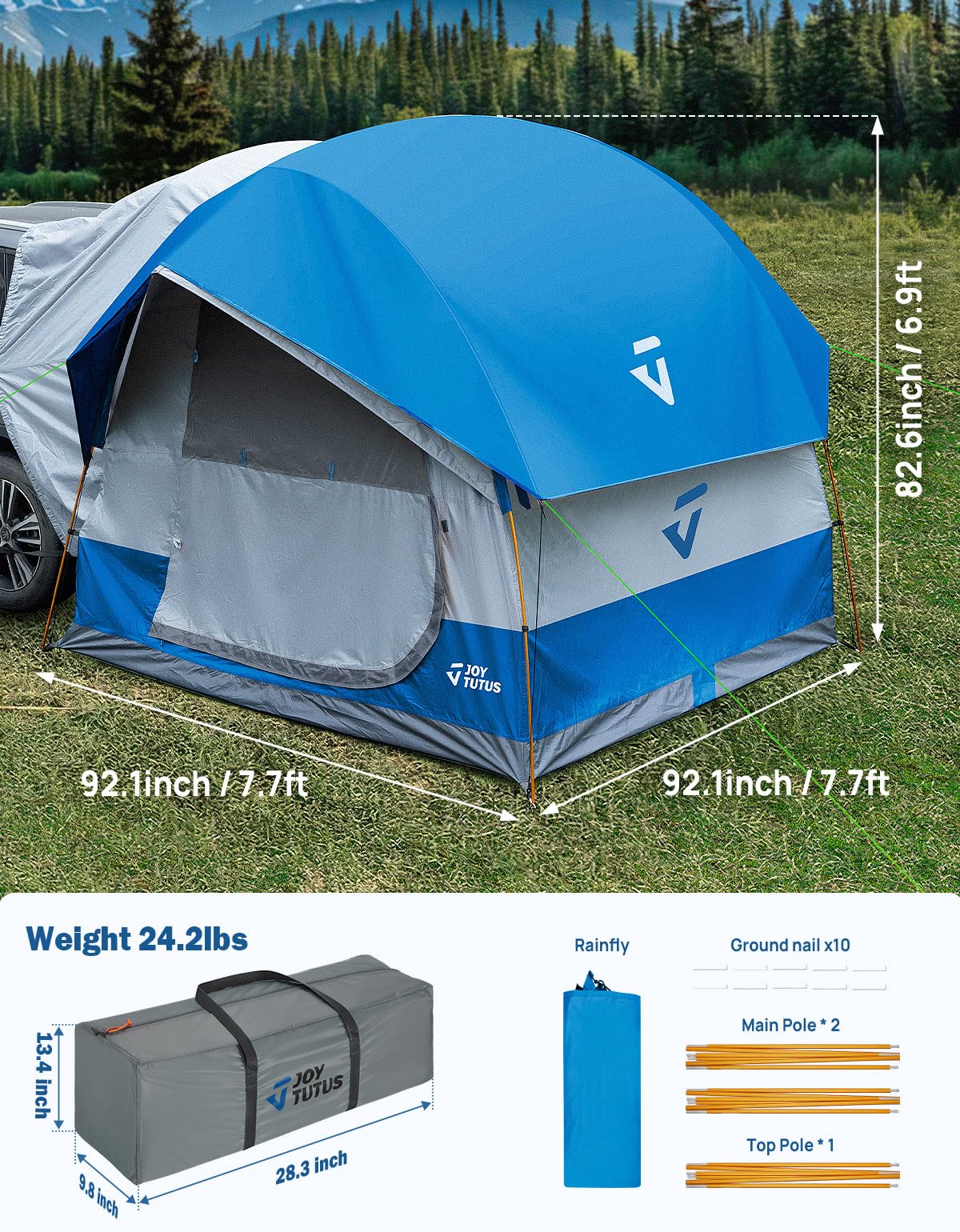 JOYTUTUS SUV Tent blue-color helps locate camp quickly in open spaces.