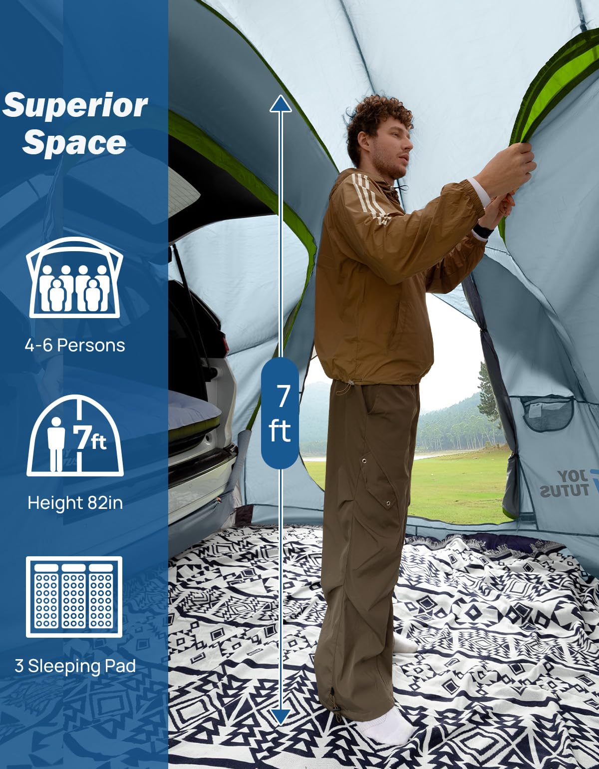JOYTUTUS SUV Tent double doors provide improved airflow and convenient entry
