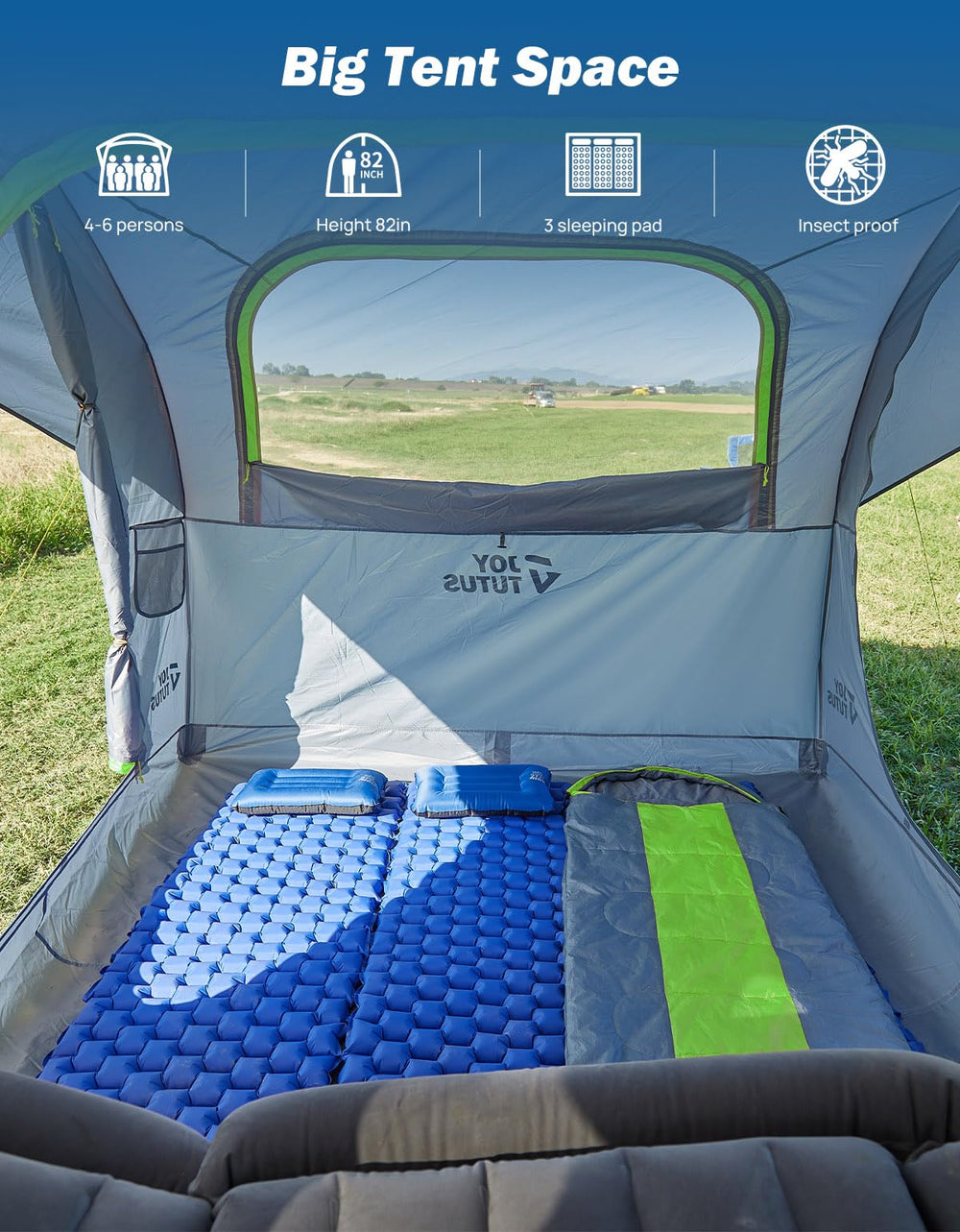 JOYTUTUS SUV Tent living space setup with tables and chairs