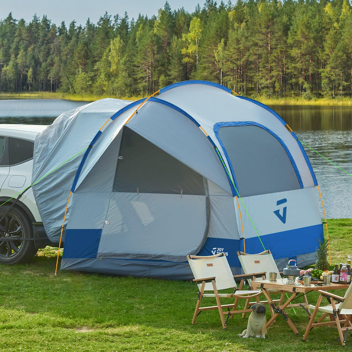 JOYTUTUS SUV Tent rainfly provides weather protection for family car camping.