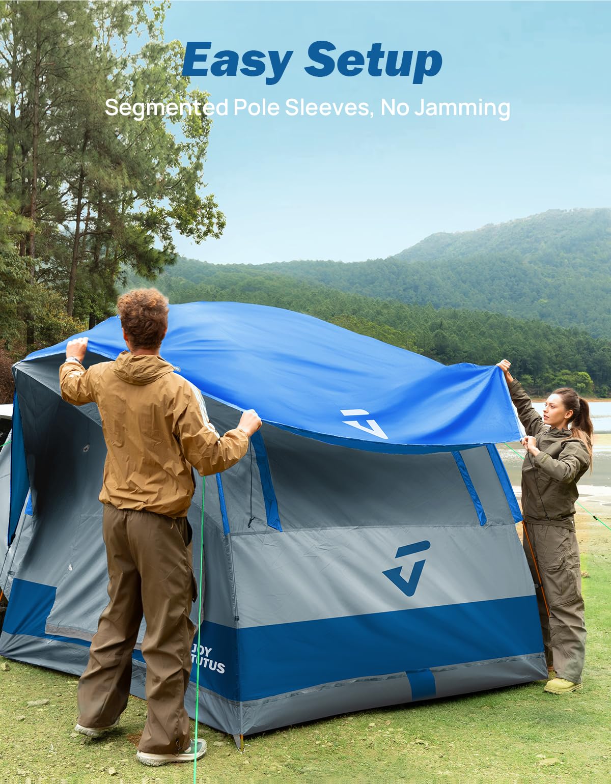 JOYTUTUS SUV Tent-setup-two-people speeds up assembly process.