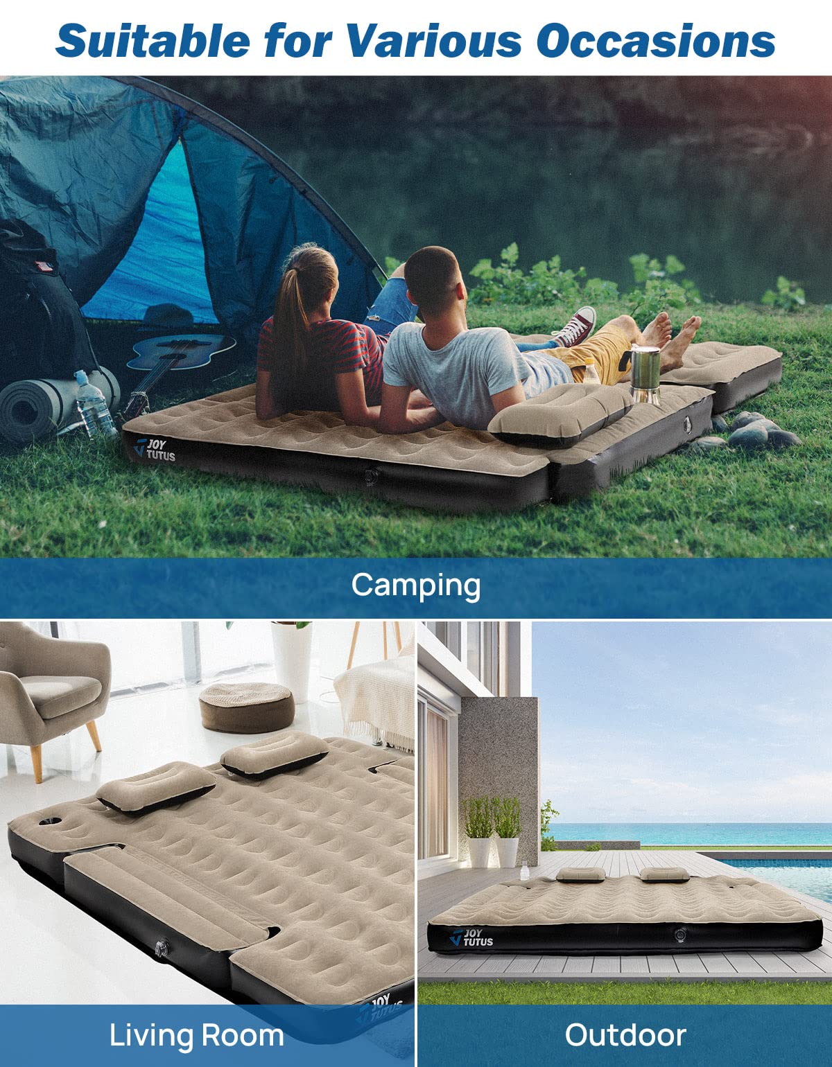 JOYTUTUS truck-bed air mattress camel-black design closeup highlights color variation for home and outdoors